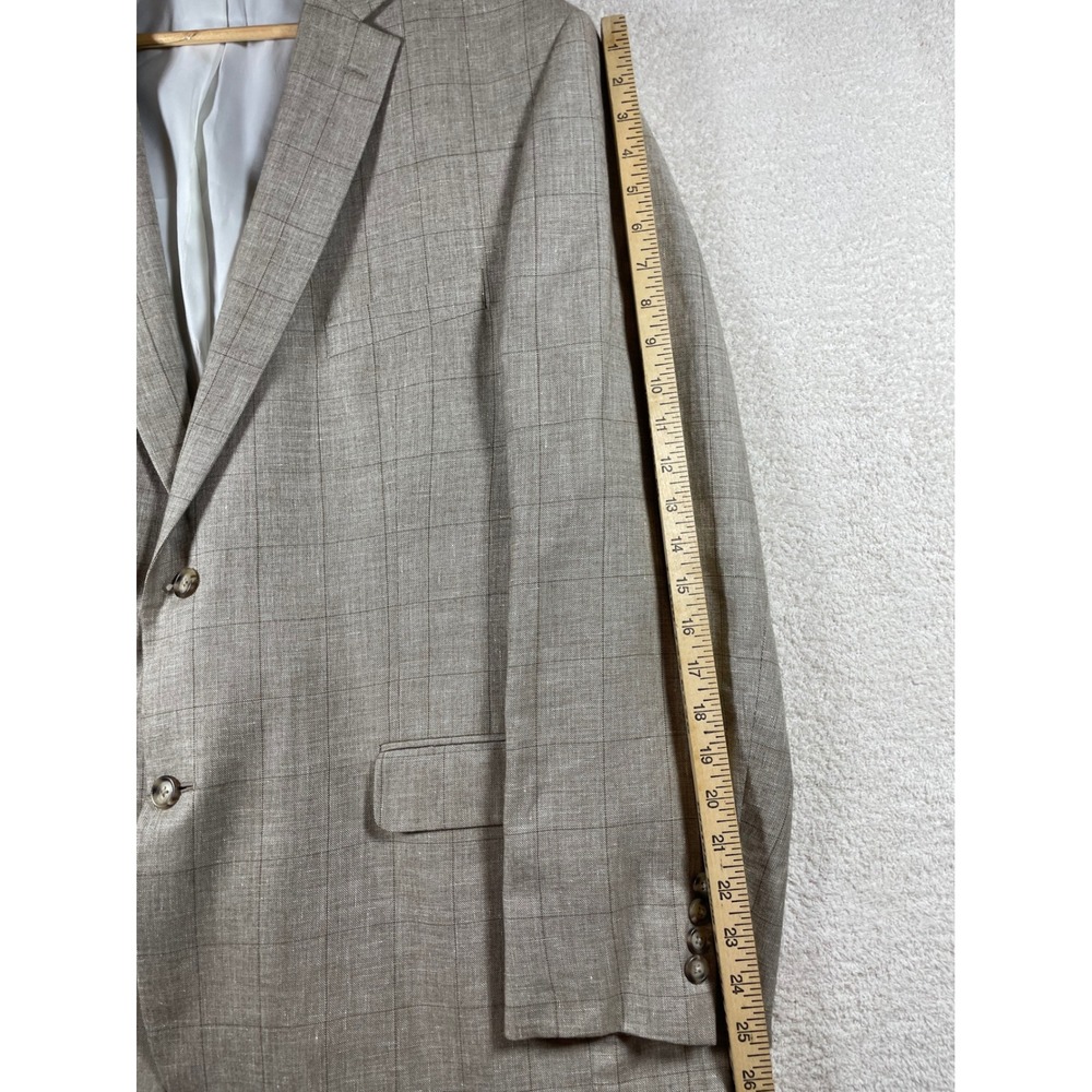 Jos A Bank Linen Silk Wool Executive Blazer 50L Tan Windowpane Plaid Sport Coat - Picture 14 of 14